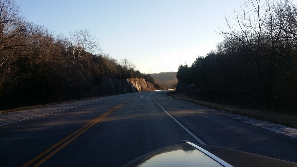 The view leaving Springfield.  Notice, still some ice on the shoulder of the road from 2 days ago!